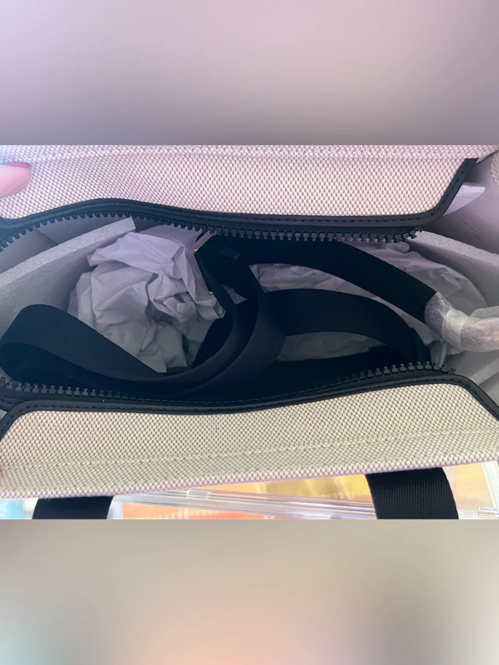 kate spade New York Natural Canvas Tote with Black Straps